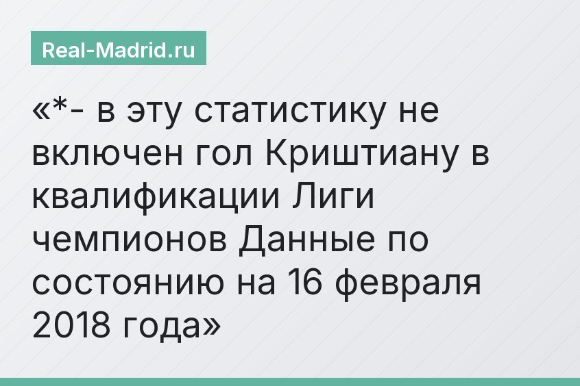 *- в эту статистику не включен гол Криштиану в квалификации Лиги чемпионов Данные по состоянию на 16 февраля 2018 года