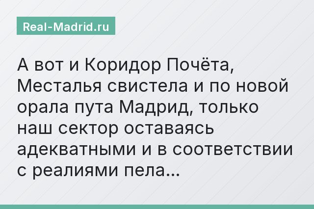 А вот и Коридор Почёта, Месталья свистела и по новой орала пута Мадрид, только наш сектор оставаясь адекватными и в соответствии с реалиями пела…