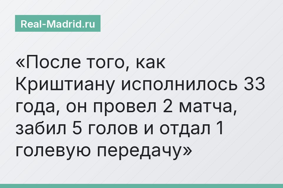 После того, как Криштиану исполнилось 33 года, он провел 2 матча, забил 5 голов и отдал 1 голевую передачу