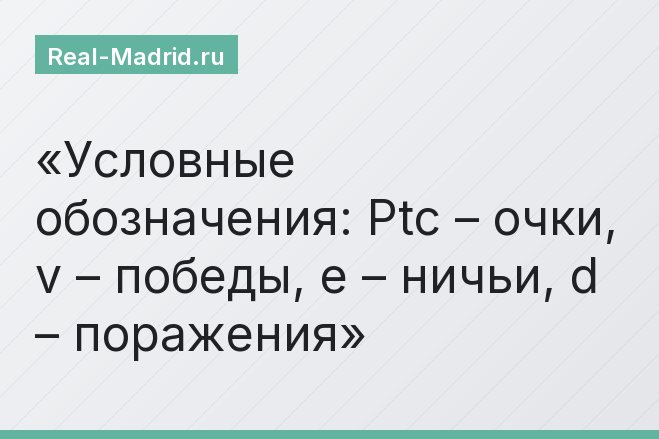 Условные обозначения: Ptc – очки, v – победы, e – ничьи, d – поражения