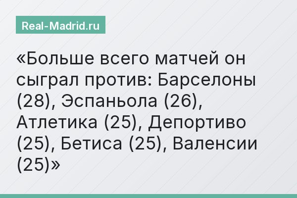 Больше всего матчей он сыграл против: Барселоны (28), Эспаньола (26), Атлетика (25), Депортиво (25), Бетиса (25), Валенсии (25)